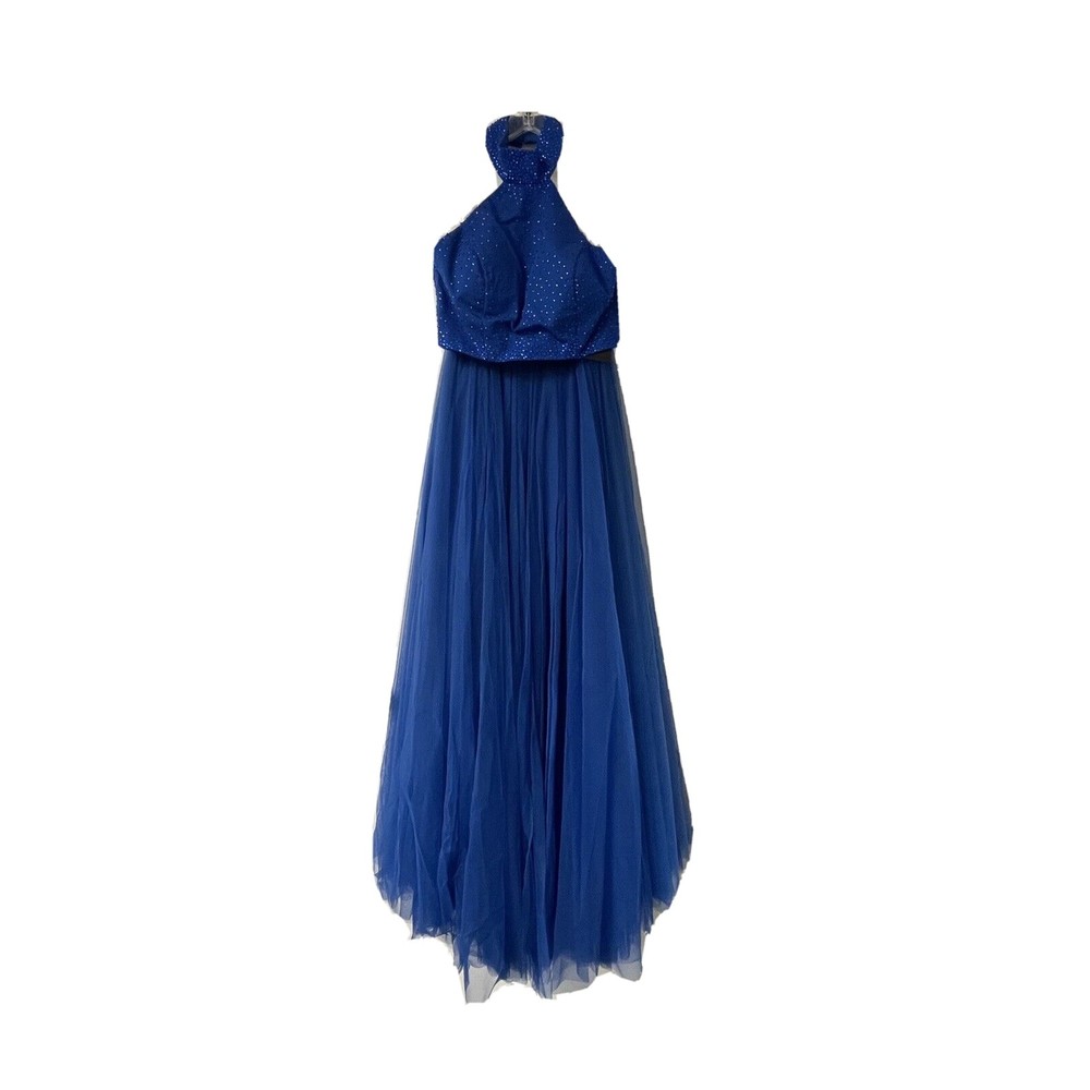 New With Tags Sherri Hill Prom Dress Royal Blue Two Piece Halter Open Back S8